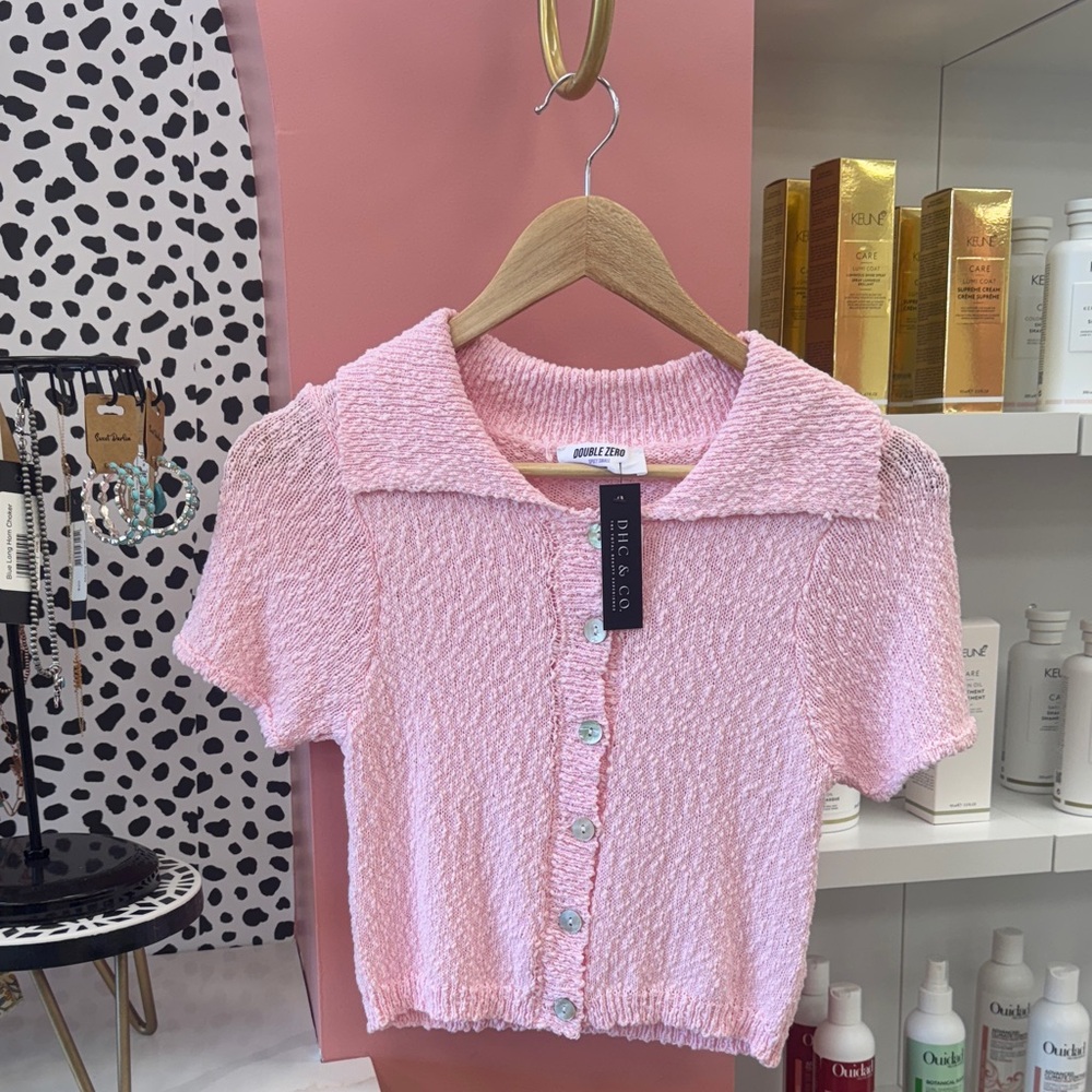 Double Zero Pink Textured Button-Up Top